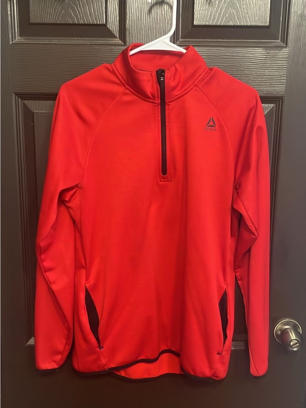 Men's REEBOK Powerlift 1/4 Zip Mock Neck Slim Fit Red Pullover